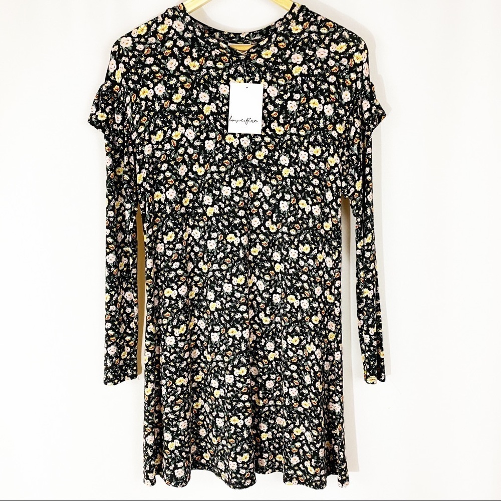 NWT Love Fire Black Floral Cottagecore Balletcore Dress‎ Sz M